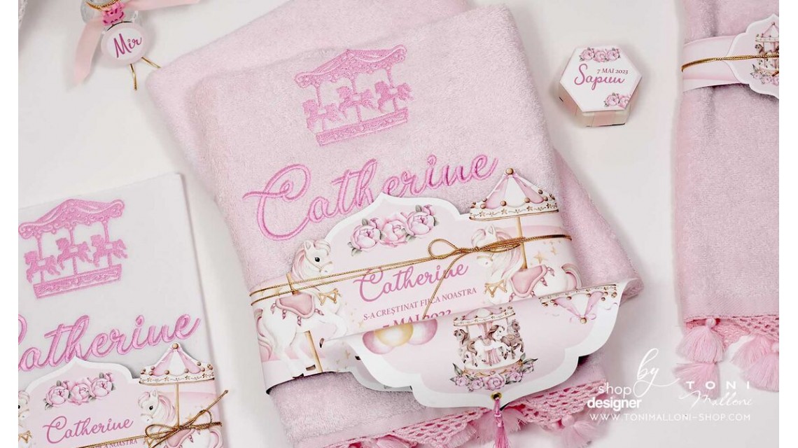 Trusou botez fetita tematic si personalizat cu ponei Pink Carousel 11